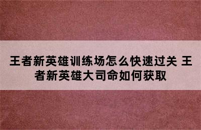 王者新英雄训练场怎么快速过关 王者新英雄大司命如何获取